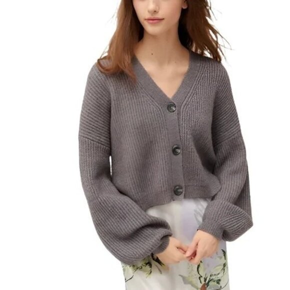 Truly Madly Deeply Women's (S) Small Gray Button Front Knit Cardigan Relaxed Fit - Picture 1 of 9
